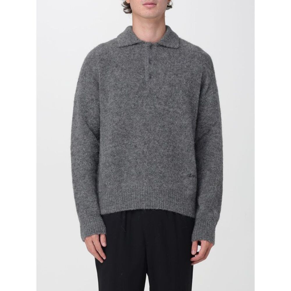 Ami Paris Men Ami Paris Long-Sleeved Knitted Polo In Alpaca And Wool Blend
